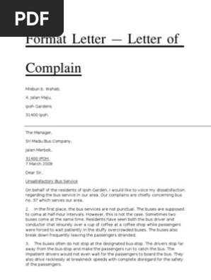 complaint against bus service complaint letter about bus driver